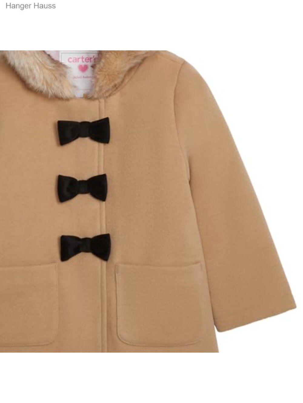 Girls Faux Wool Winter Dress Coat Faux Fur Hood Fleece Lined - Picture 3 of 3
